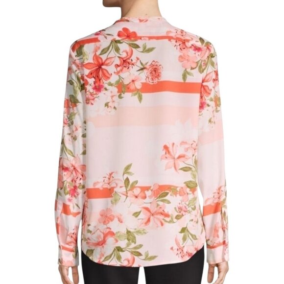 Calvin Klein Botanical Roll-Sleeve Utility Blouse Porcelain Rose Women’s Size XL - Picture 2 of 11